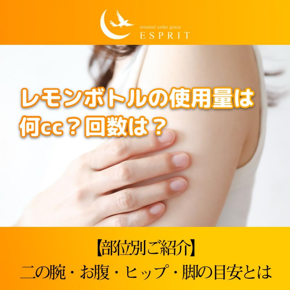 【部位別】レモンボトルの使用量は何cc?回数は?二の腕・お腹・ヒップ・脚の目安とは(銀座/新宿)